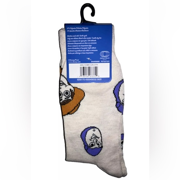 Toy Story Buzz Lightyear & Woody Crew Socks 1 Pair Men's 6-12 Off White w/ Faces - Picture 2 of 10